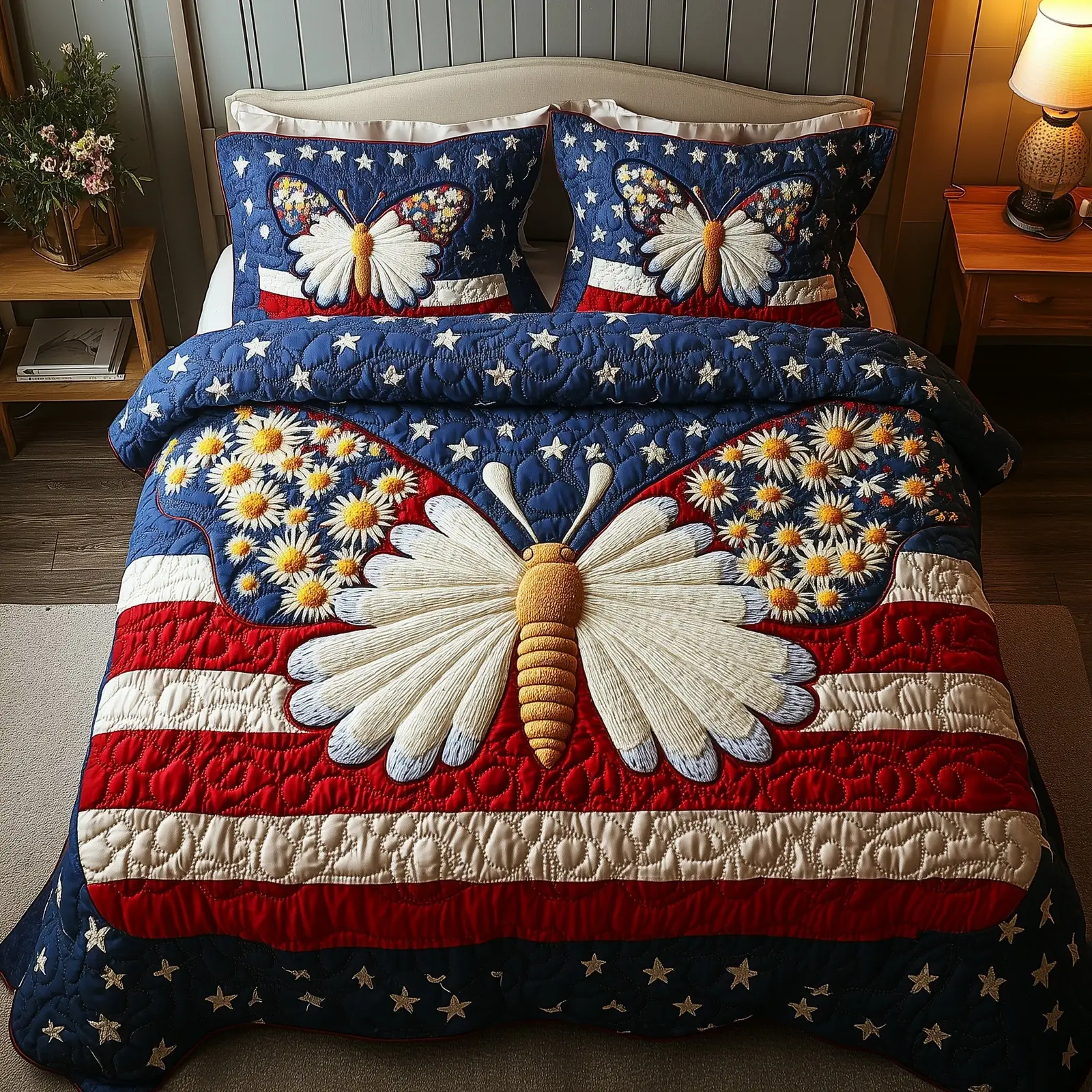 Liberty Butterfly  Quilted Bedding Set Best Luxury Sheets 4Th Of July Client Gifts