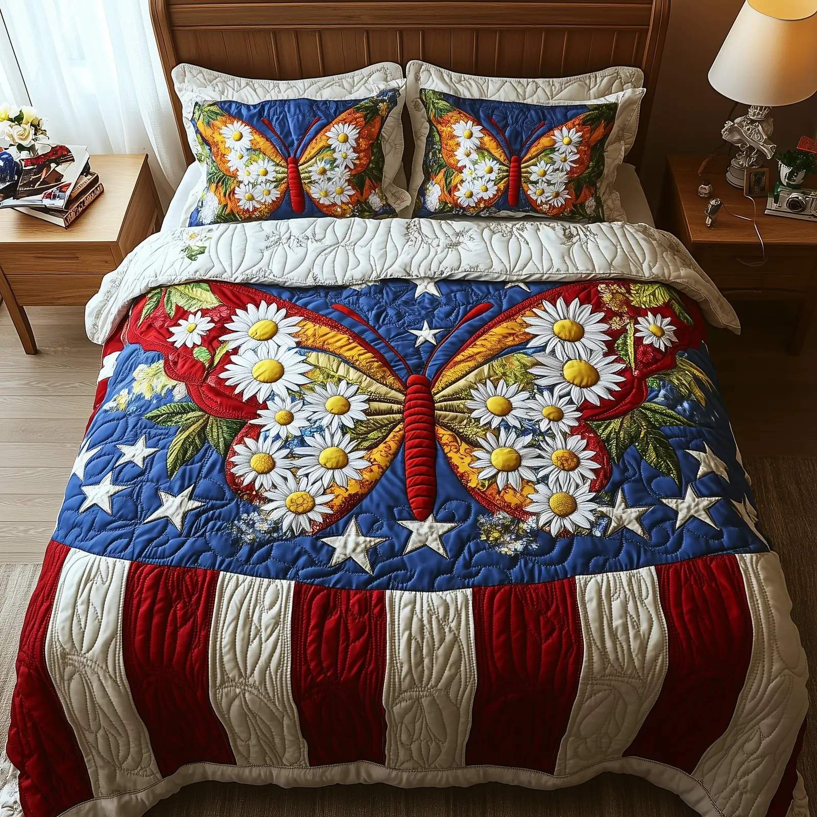 Liberty Butterfly  Quilted Bedding Set Best Luxury Sheets 4Th Of July Employee Gifts