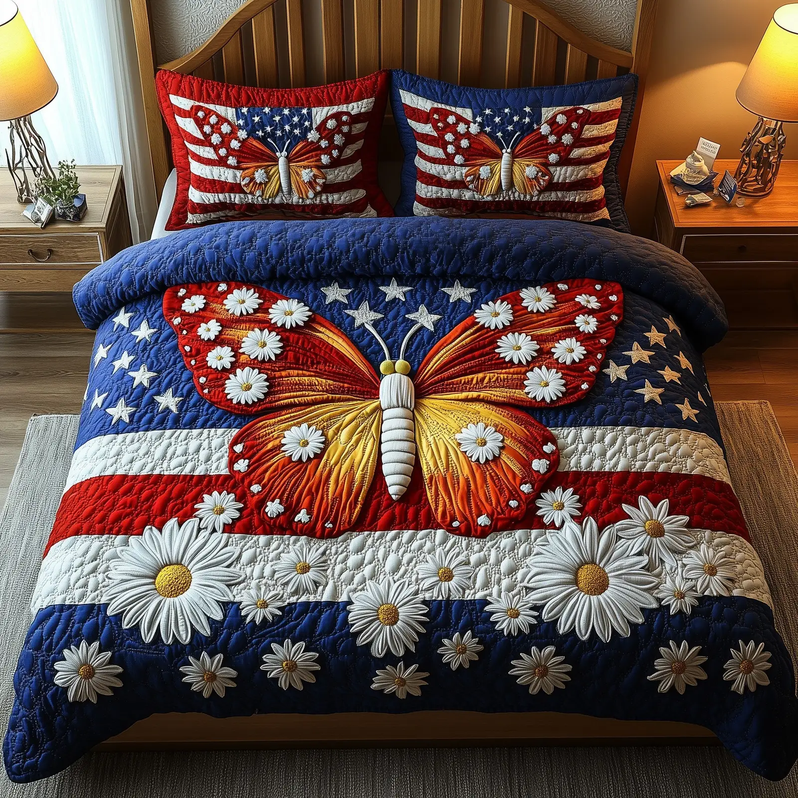 Liberty Butterfly  Quilted Bedding Set Best Luxury Sheets 4Th Of July Neighbor Gifts