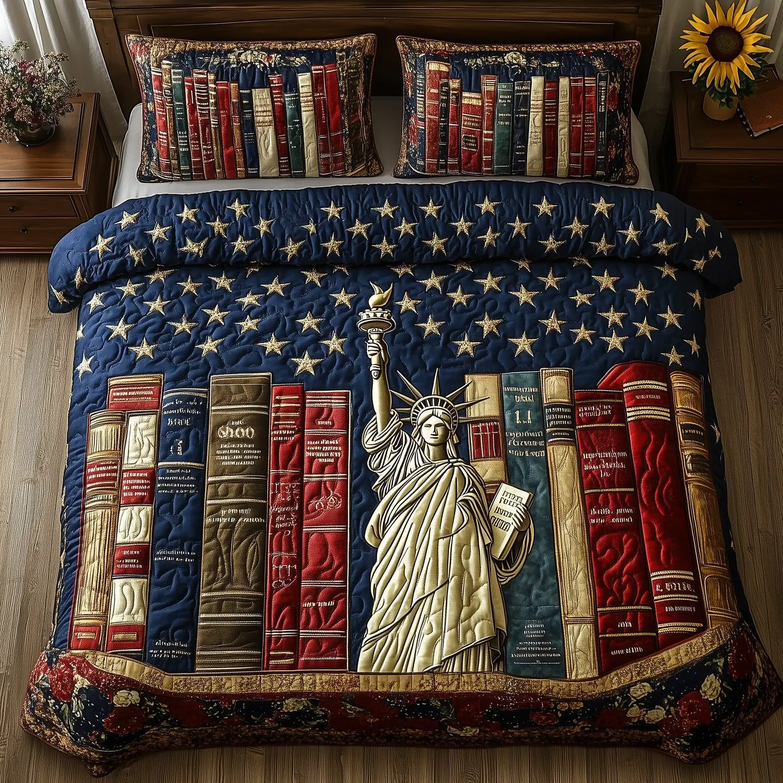 Liberty Dies Where Books Are Banned  Quilted Bedding Set Full Size Bed Set Good Gifts For Dad Birthday