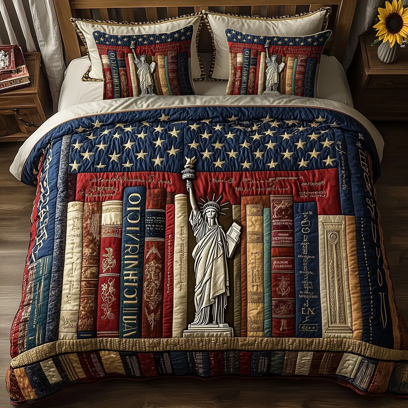 Liberty Dies Where Books Are Banned  Quilted Bedding Set Full Size Bed Set Good Gifts For Reading Lovers