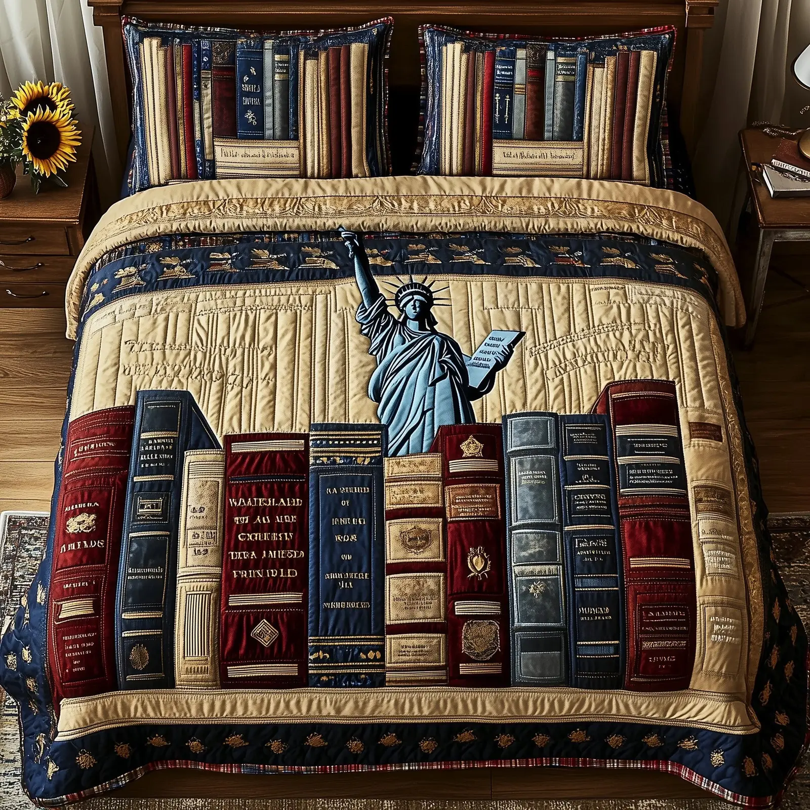 Liberty Dies Where Books Are Banned  Quilted Bedding Set Patritotic Duvet Covers Gifts For Mother In Law