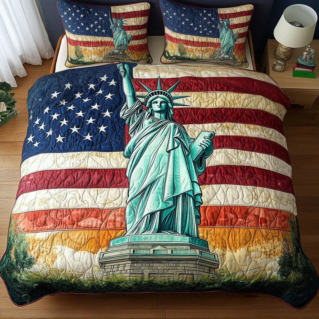 Liberty Flag  Quilted Bedding Set  Bed Sheet Set Fourth Of July Hostess Gifts