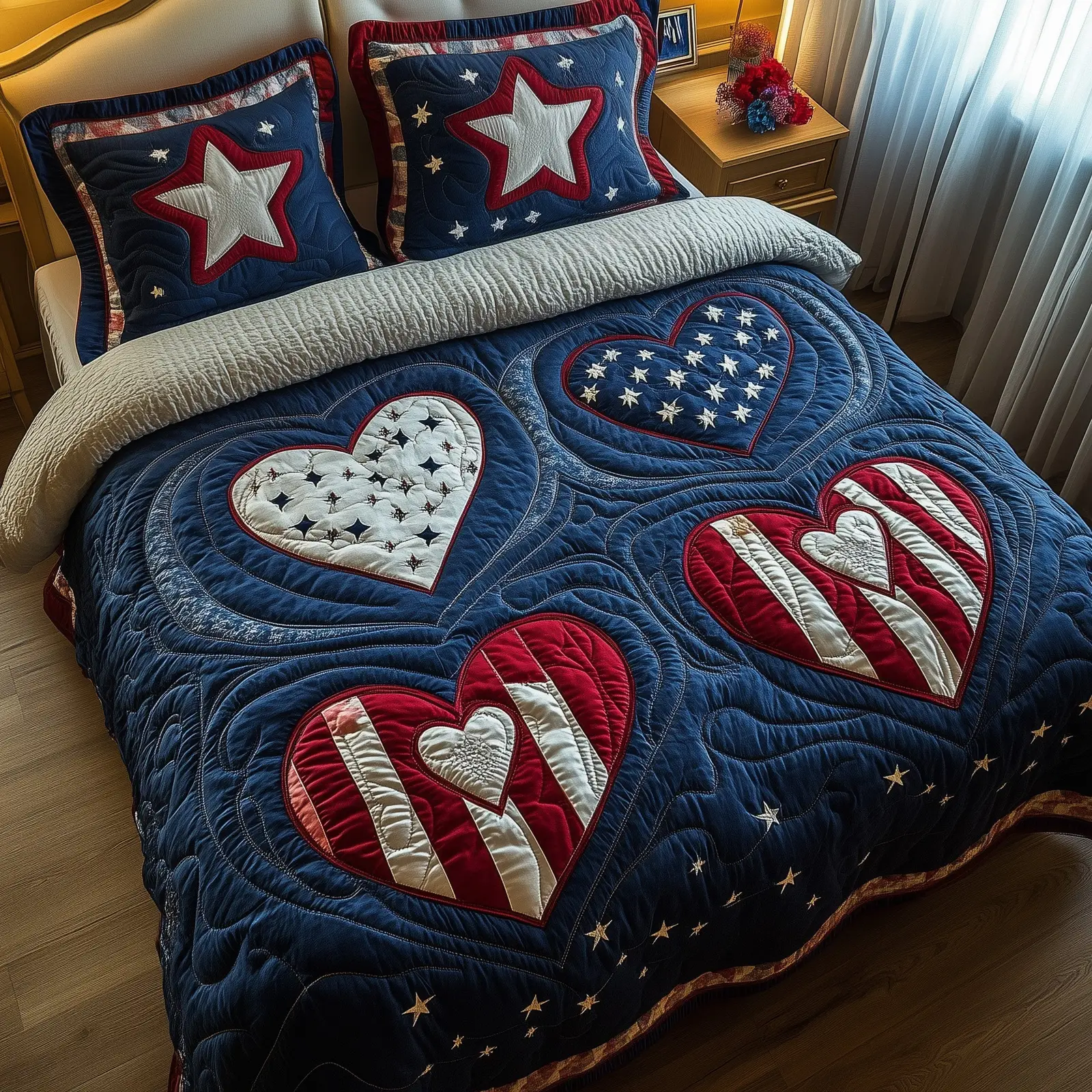 Liberty Heart Quilted Bedding Set Hypoallergenic