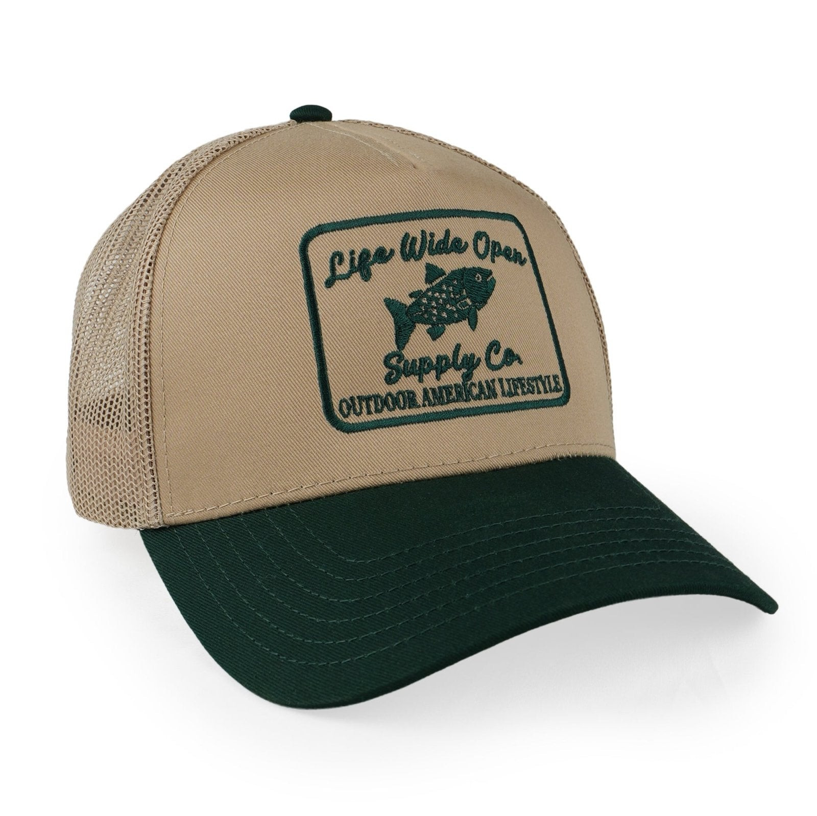 Life Wide Open Merch Khaki And Green Fishing Hat Outdoor American Lifestyle Cap Gifts For Him