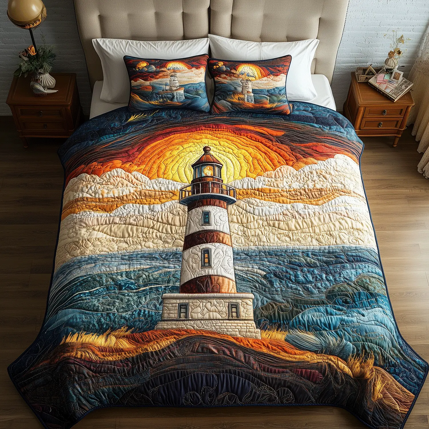 Lighthouse Glow Quilted Bedding Set Meaningful Home Gift for Special Occasions Lighthouse Glow Quilted Bedding Set Meaningful Home Gift for Special Occasions - Image 1