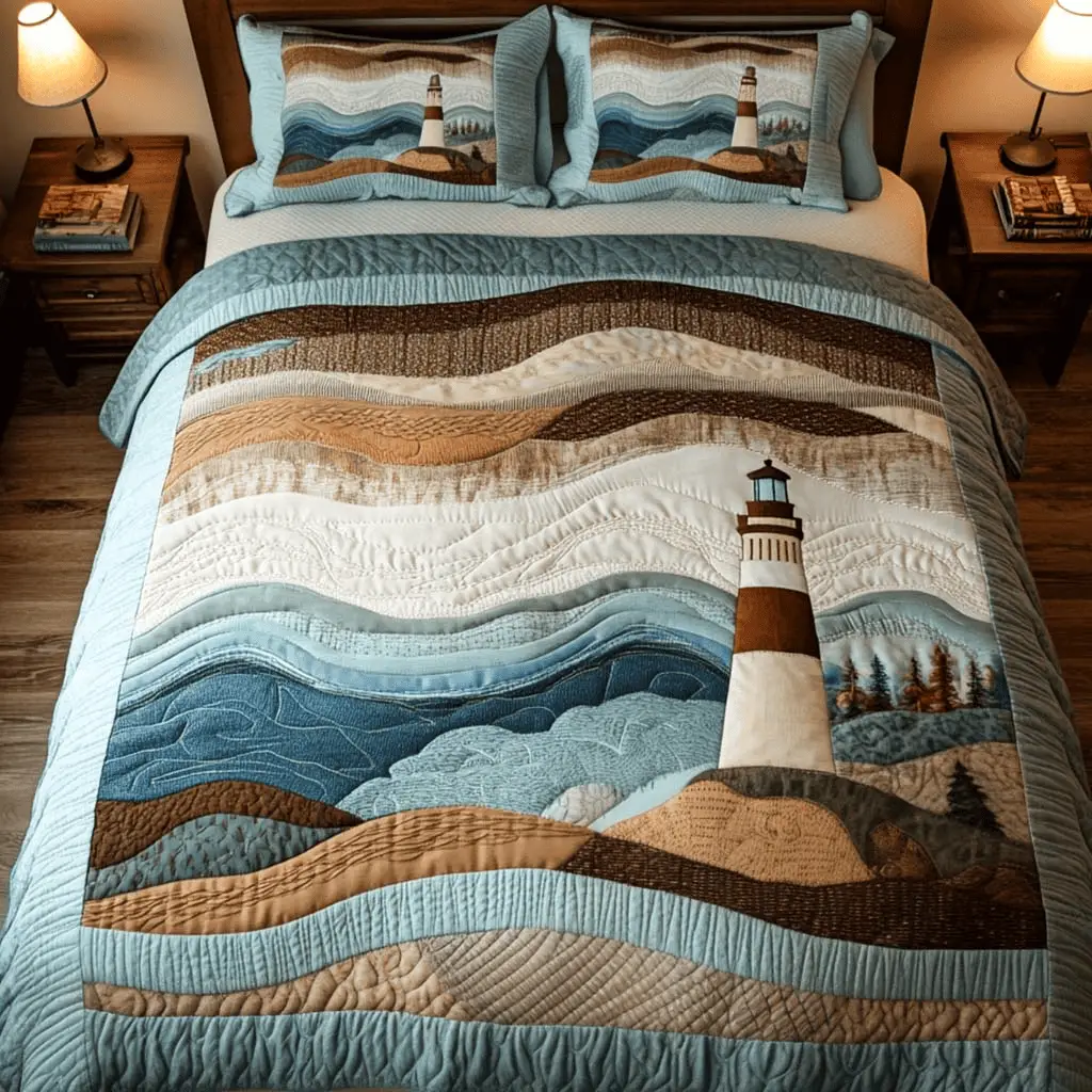 Lighthouse Quilt Bedding Set Ocean Beach Duvet Covers Mother's Day Gift For Daughter
