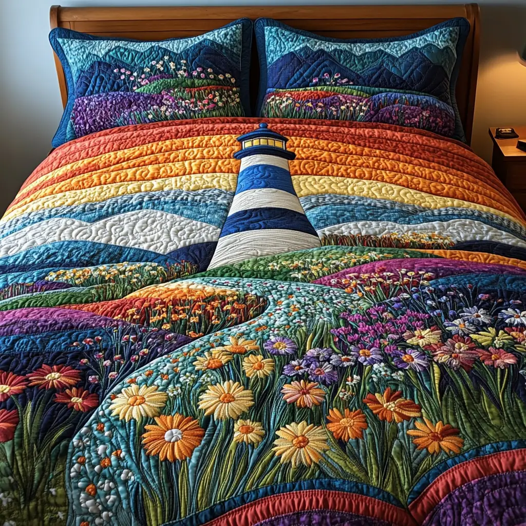 Lighthouse Serenity Quilted Bedding Set Best Bedspread Set Best Lighthouse Gift Items