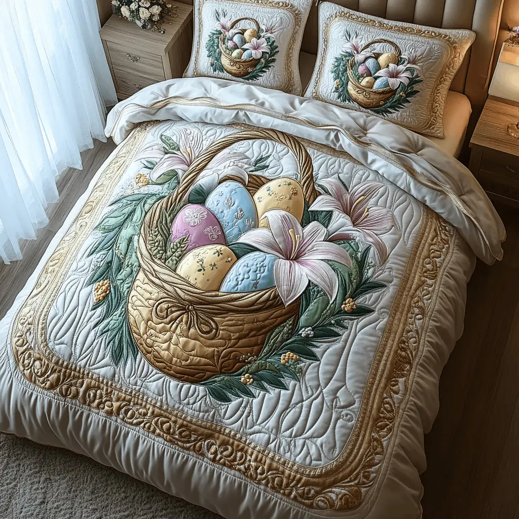 Lily Grace Quilted Bedding Sets Bunny And Egg Easter House Decoration Gift For Mom