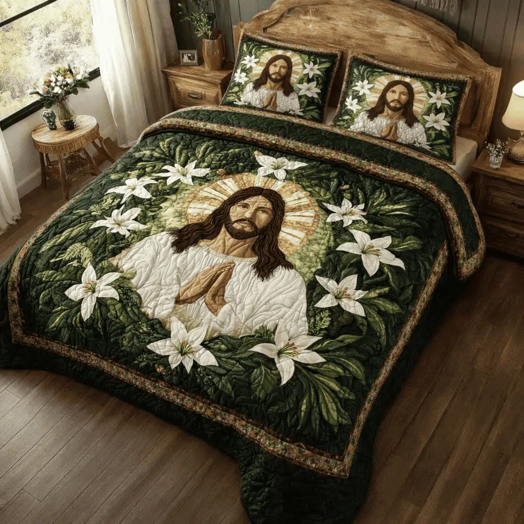 Lily Halo Quilt Bedding Set Christian Comforter Sets Queen Christian Themed