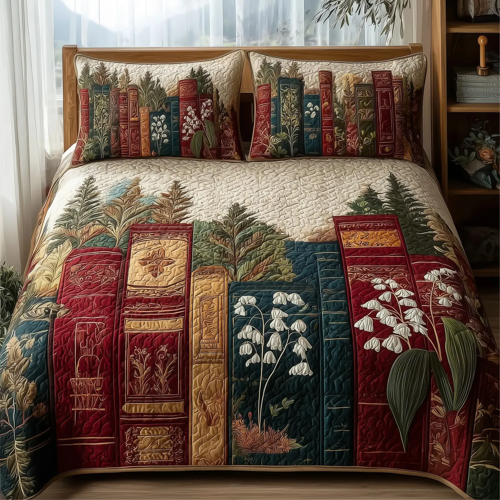 Lily Of The Valley Bookworm Quilted Bedding Set For Men