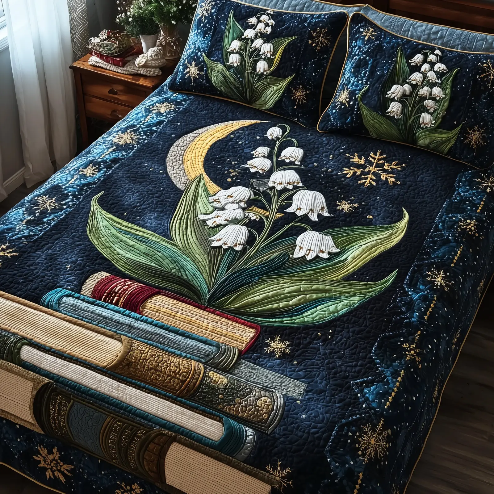 Lily Of The Valley Library Quilted Bedding Set Farmhouse Style