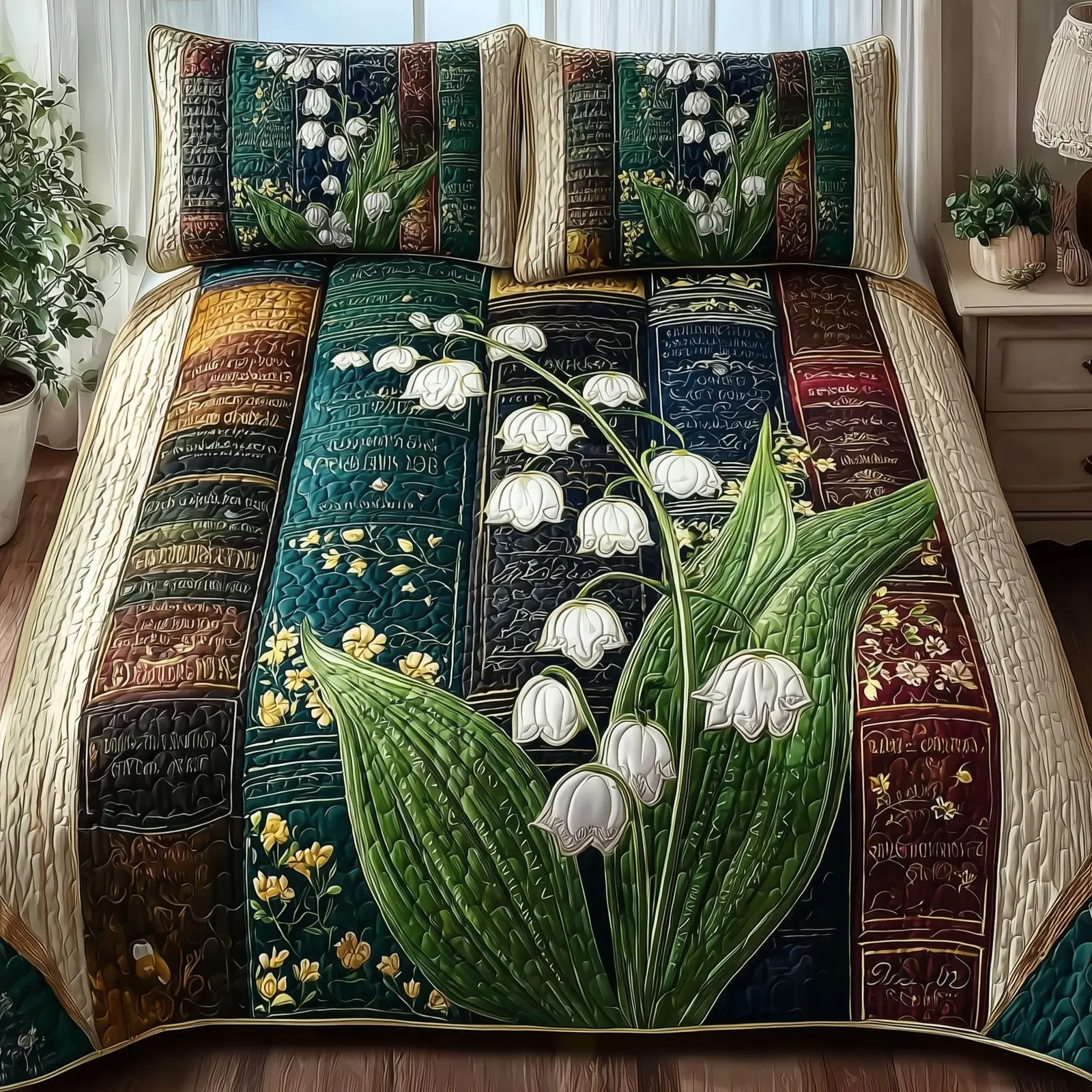 Lily Of The Valley Library Quilted Bedding Set Floral Print