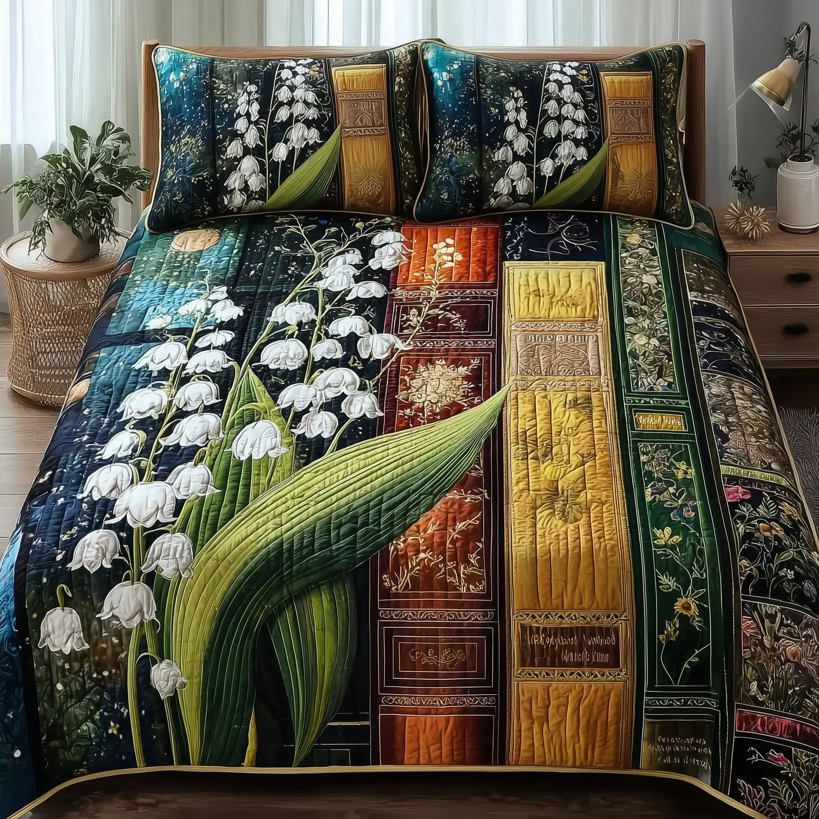 Lily Of The Valley Library Quilted Bedding Set Solid Color