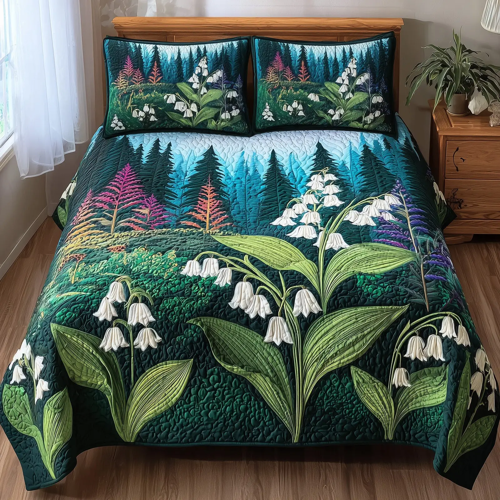 Lily Of The Valley Quilted Bedding Set Cotton Sateen