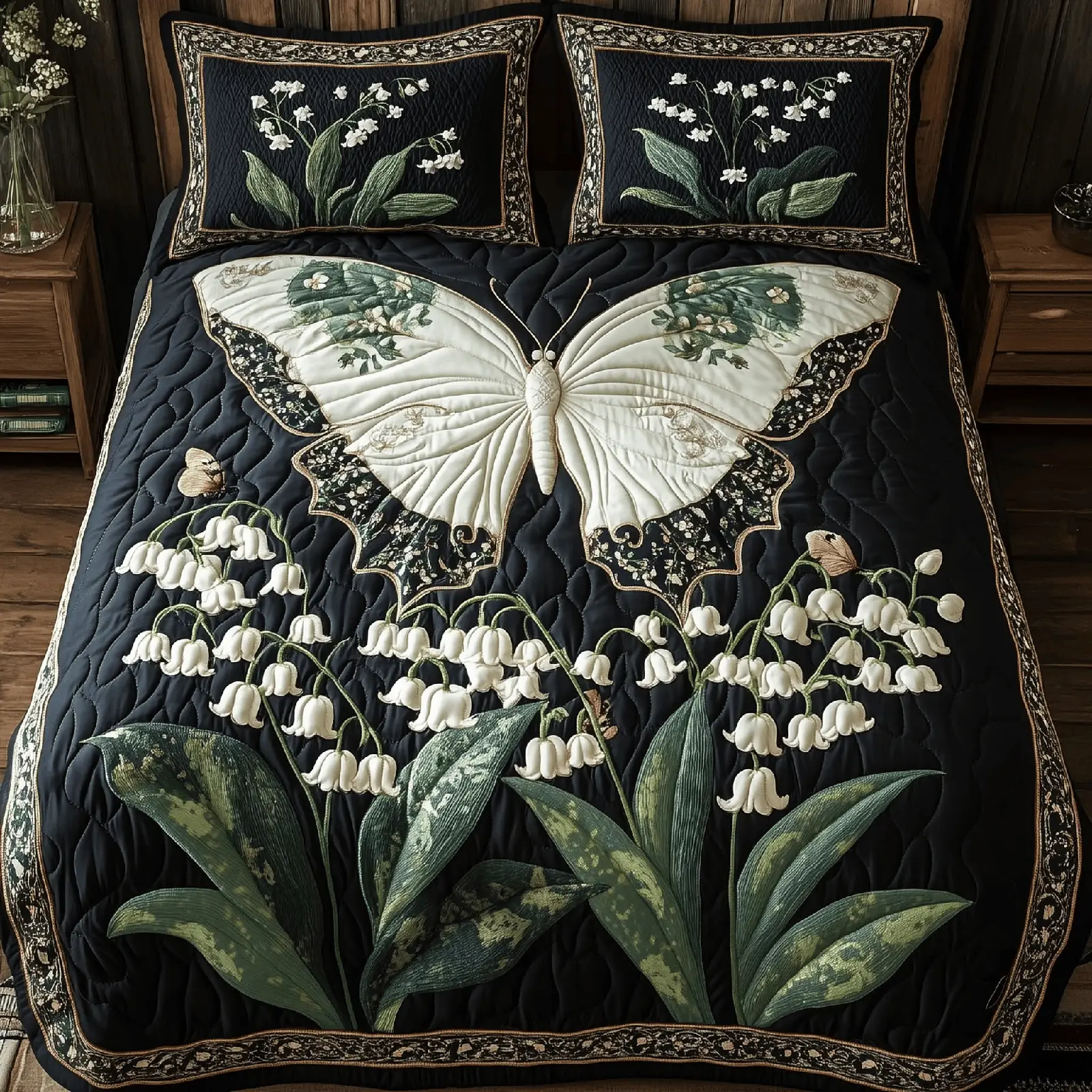 Lily of The Valley Quilted Bedding Set Floral Duvet Cover Mother's Day Gifts For Daughter