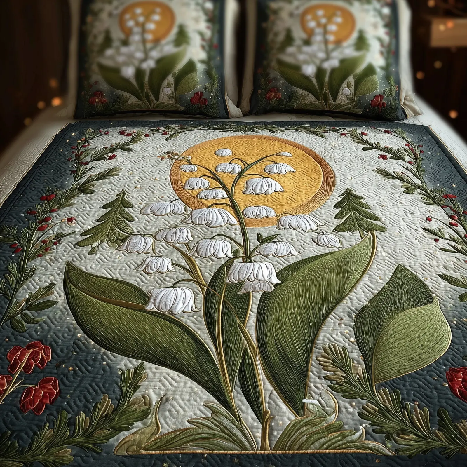 Lily Of The Valley Quilted Bedding Set Unique Pattern