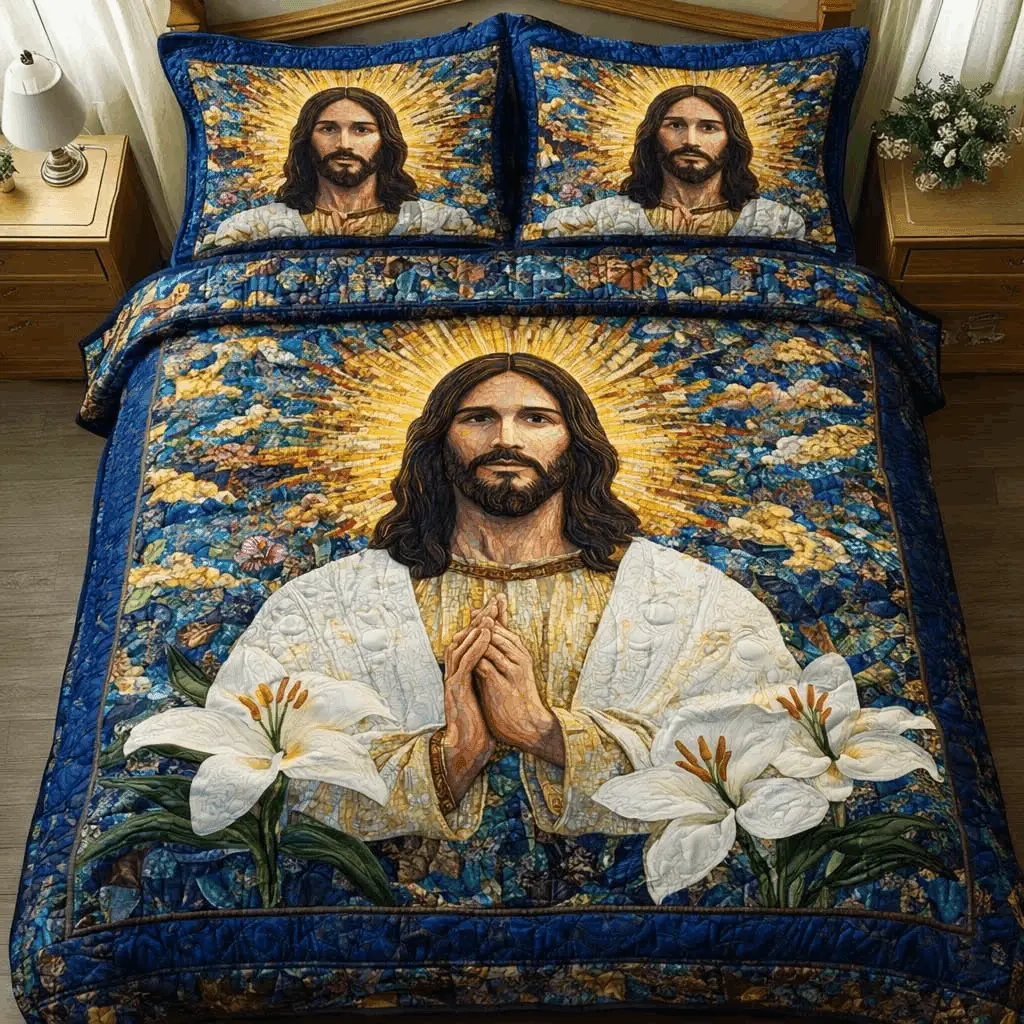 Lily Prayer Quilt Bedding Set Christian Duvet Covers Gift for Christian Mom