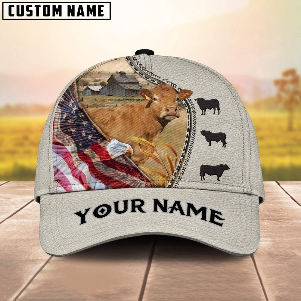 Limousin Eagle US Flag Leather Pattern Customized 3D Cap Farm Cap Farmer Baseball Cap Gift For Farmer Limousin Eagle US Flag Leather Pattern Customized 3D Cap Farm Cap Farmer Baseball Cap Gift For Farmer - Image 1