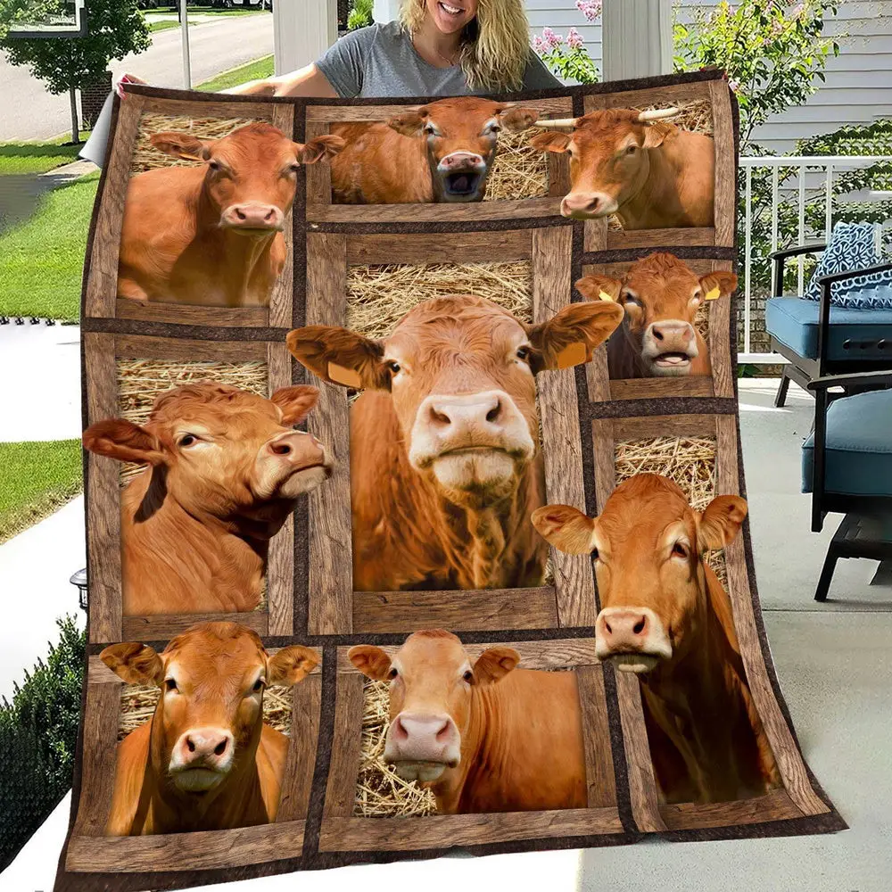 Limousin In Farm All Printed 3D Blanket Farm Blanket Gift For Farmer