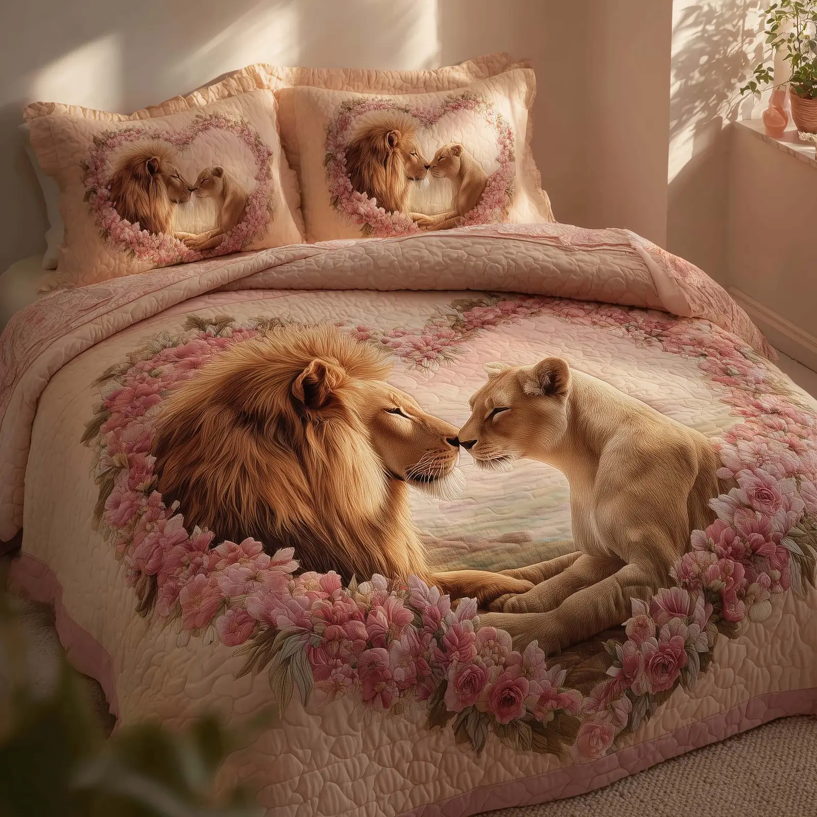 Lion Couple Quilted Bedding Set Best Lion Themed Bedspread Set Valentine Day Ideas For Dad
