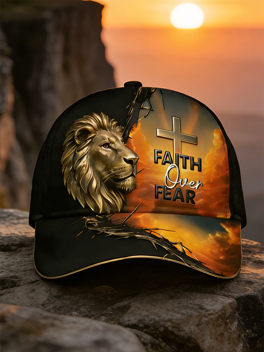 Lion Jesus Faith Over Fear Hat Jesus Christ Ball Cap Christian Mothers Day Gifts