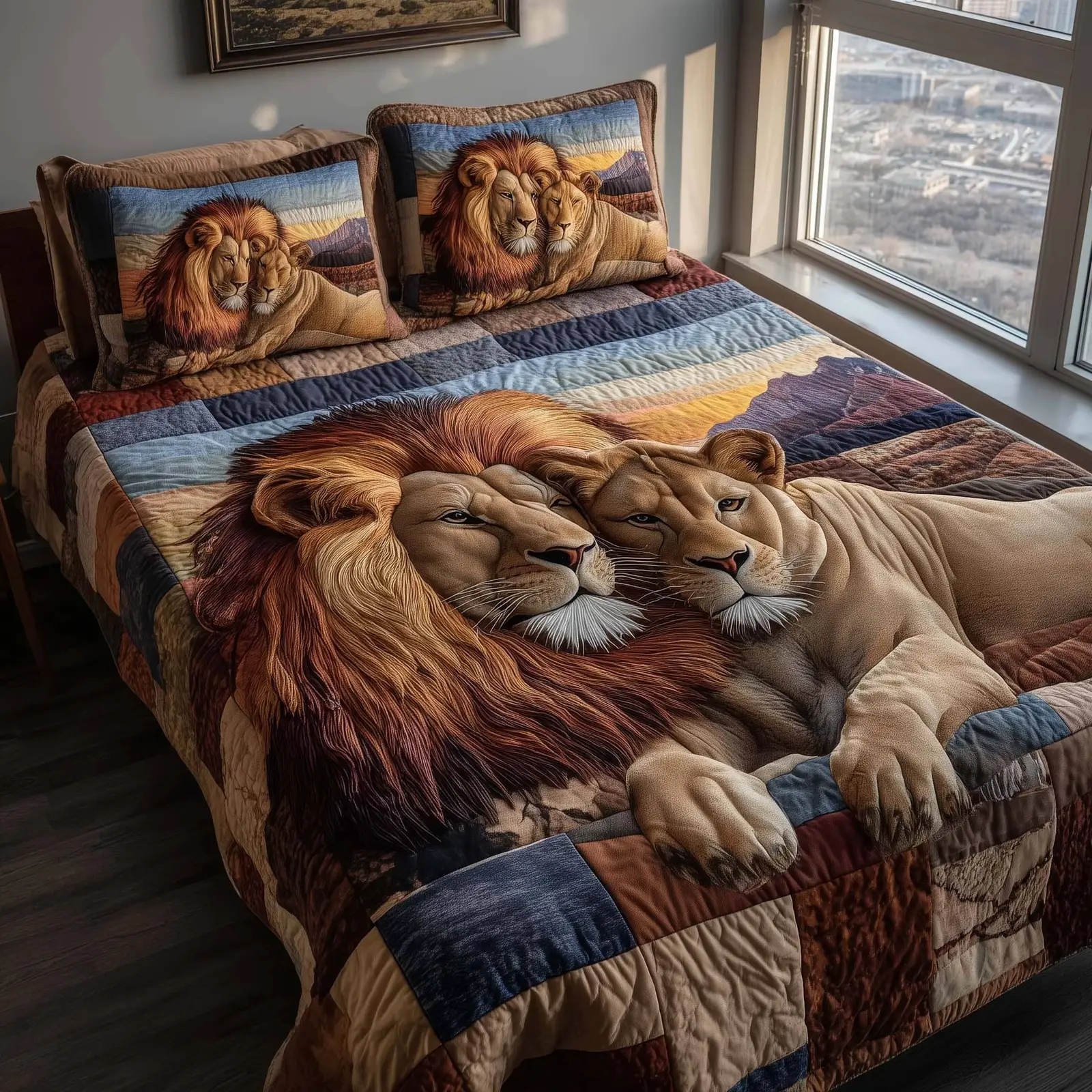 Lion Lovebound Hearts Quilted Bedding Set Valentine Day Gift Ideas For Your Brother