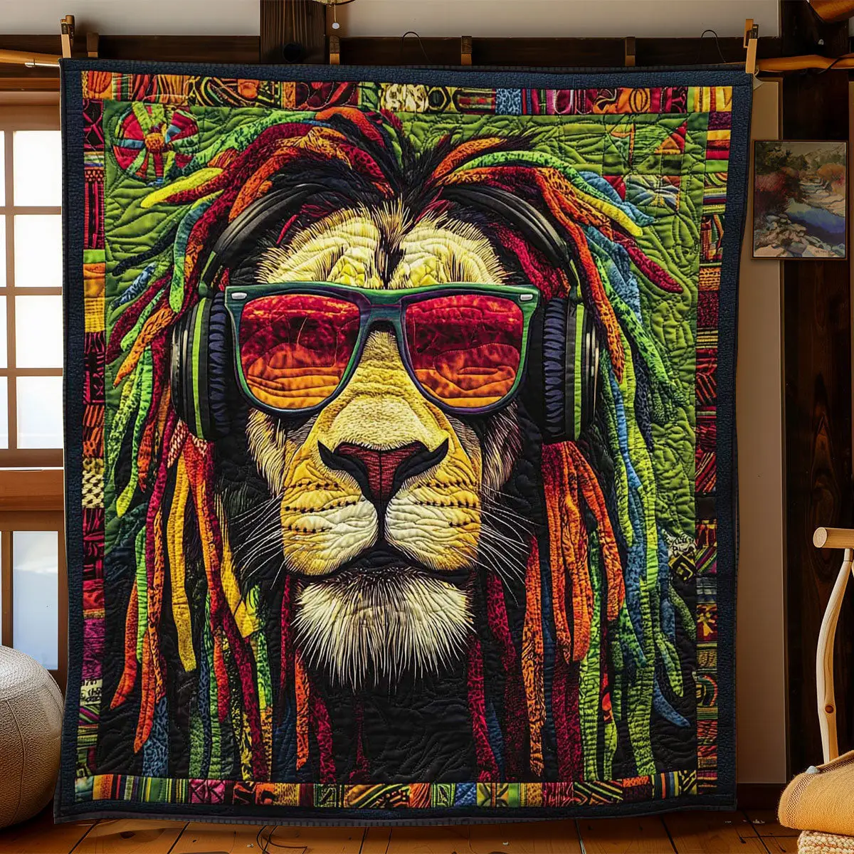 Lion of Cool Vibes Quilt Blanket African Art Throw Blanket Gifts For Lion Lovers