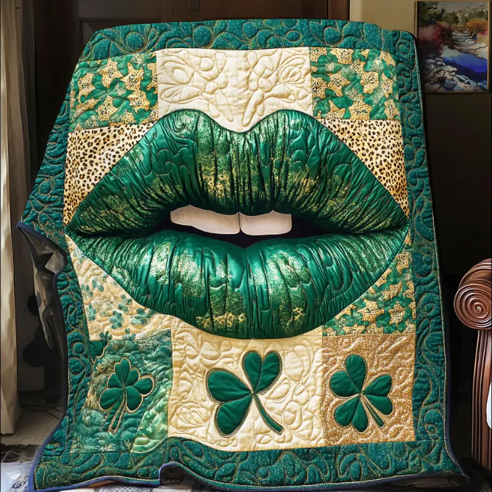 Lip Charm Shamrock Patrick's Day Quilt Blanket Best Idea Gift For Irish