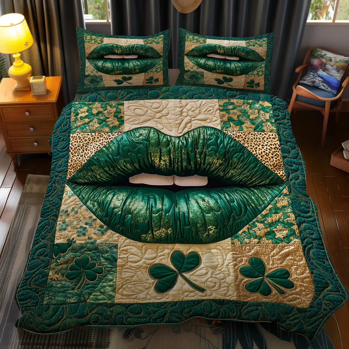 Lip St. Patrick's Day Duvet Cover Set Quilt Bedding Set Bedspread Mother' Day Special Gifts