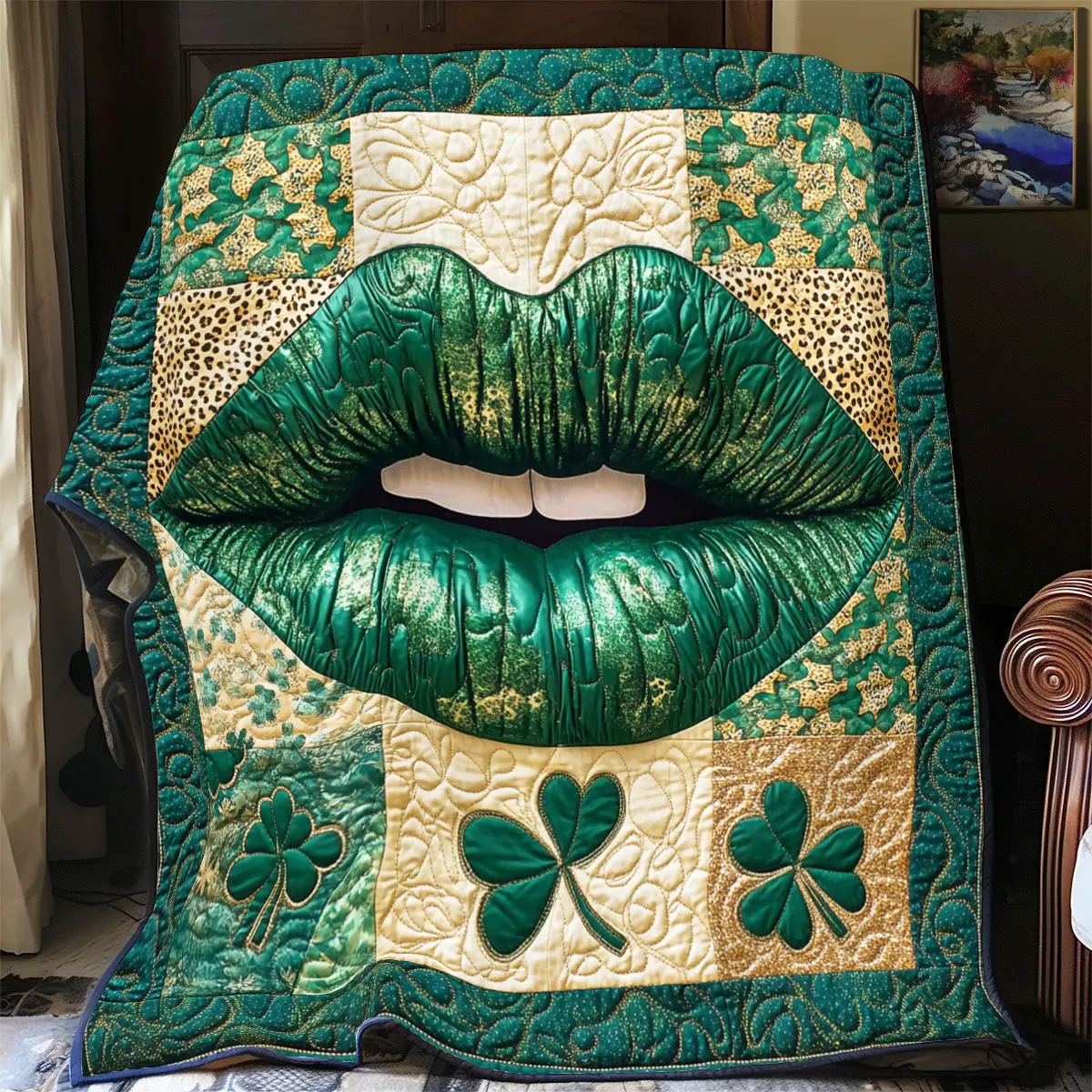 Lip St. Patrick's Day Quilt Blanket Cute Sofa Blanket Unique Gifts For Mom