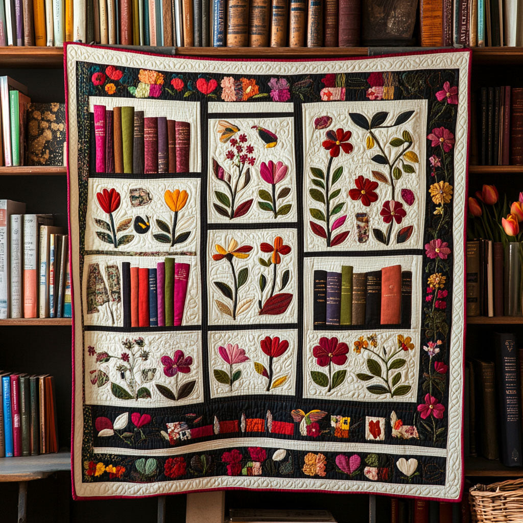 Literary Blooms Quilted Blanket Bedroom Xmas Decor Book Lovers Gifts For Brothers