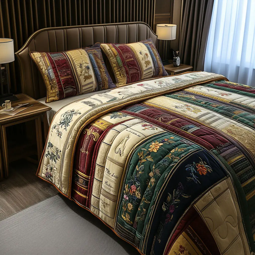 Literary Dreams Quilted Bedding Set Cute Bedroom Decor Gift For Book Lover Literary Dreams Quilted Bedding Set Cute Bedroom Decor Gift For Book Lover - Image 1