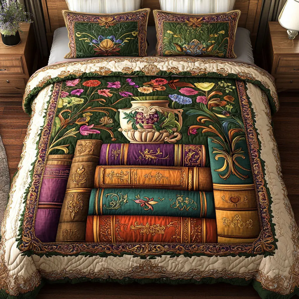 Literary Nature Haven Quilted Bedding Set Best Bed Sheet Set Cool Gifts For Book Lovers