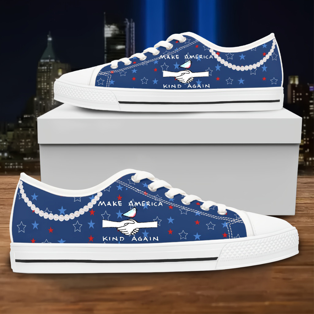 Little Bird Make America Kind Again Vote Blue Low Top Sneakers Kamala Harris Pearls Blue Low Top Shoes
