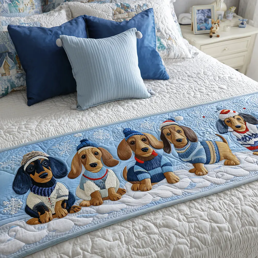 Little Dachshund Quilted Bed Runner Cute Dachshund Art Gift for Dog Lovers Little Dachshund Quilted Bed Runner Cute Dachshund Art Gift for Dog Lovers - Image 1
