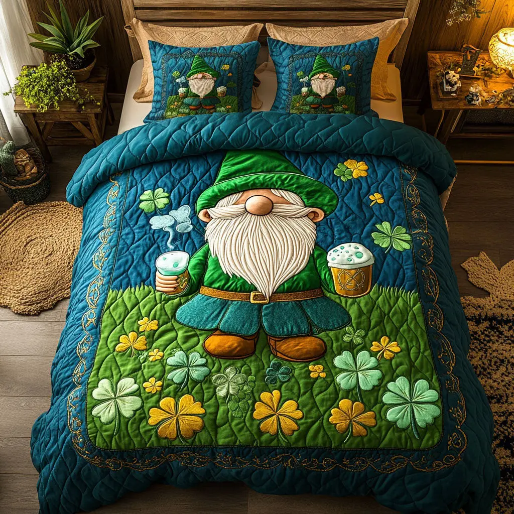 Little Hat Gnome Quilted Bedding Set Bedroom Decor Idea St Patty's Day Gift Ideas