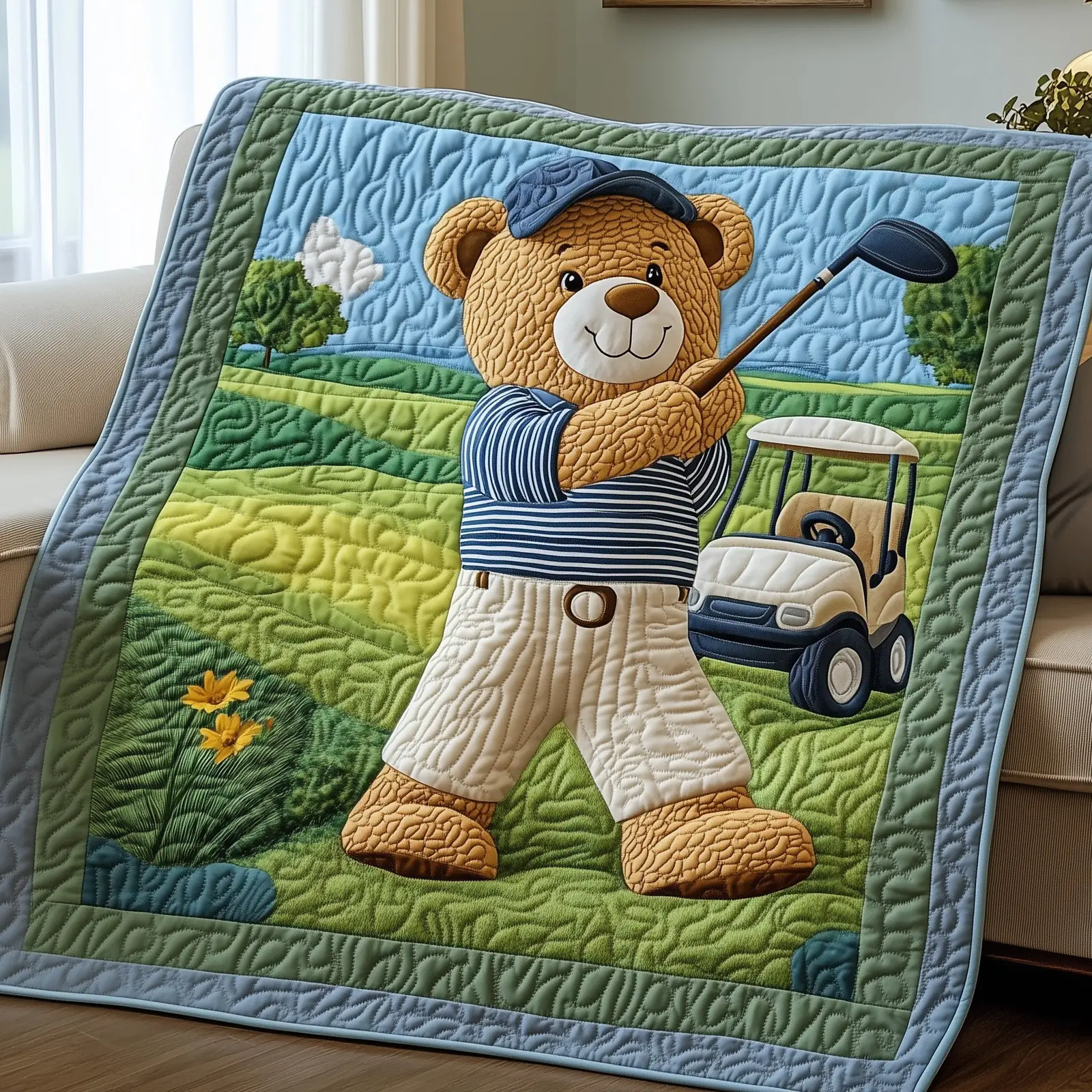 Little Pro Bear Quilted Blanket Kids Golf Themed Snuggle Gifts For Gummy Bear Lovers