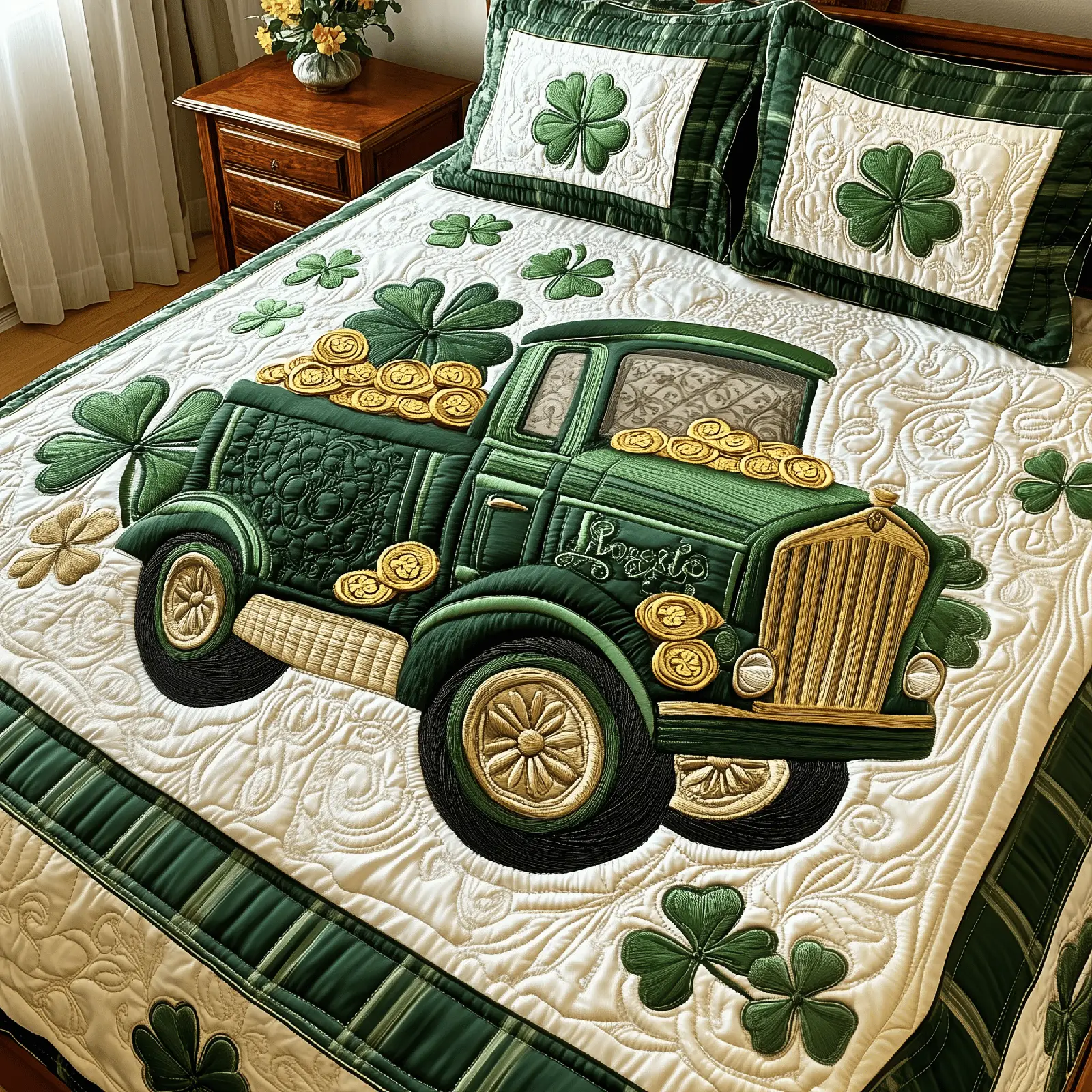 Loads Of Luck Quilted Bedding Set Saint Patrick's Day Duvet Cover Celtic Gifts For Her