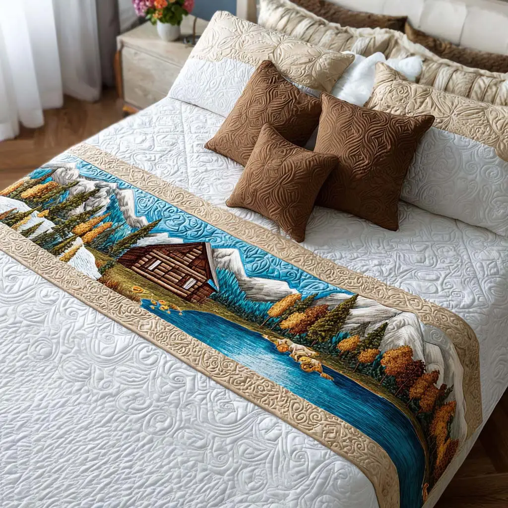 Lodge Cabin Dreams Quilted Bed Runner Lodge Cabin Dreamy Stay Cozy Gift Lodge Cabin Dreams Quilted Bed Runner Lodge Cabin Dreamy Stay Cozy Gift - Image 1