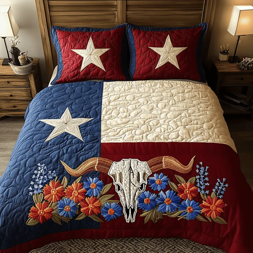 Lone Star Spirit Quilted Bedding Set Patriotic Duvet Covers Father's Day Special Gifts For Dad