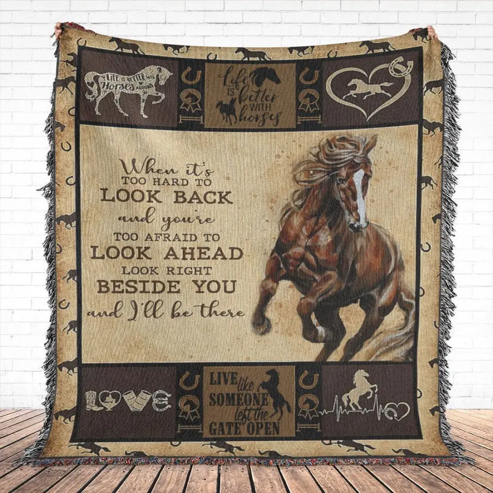 Look Ahead Horse All Over Printed 3D Woven Blanket Farm Blanket Gift For Farmer