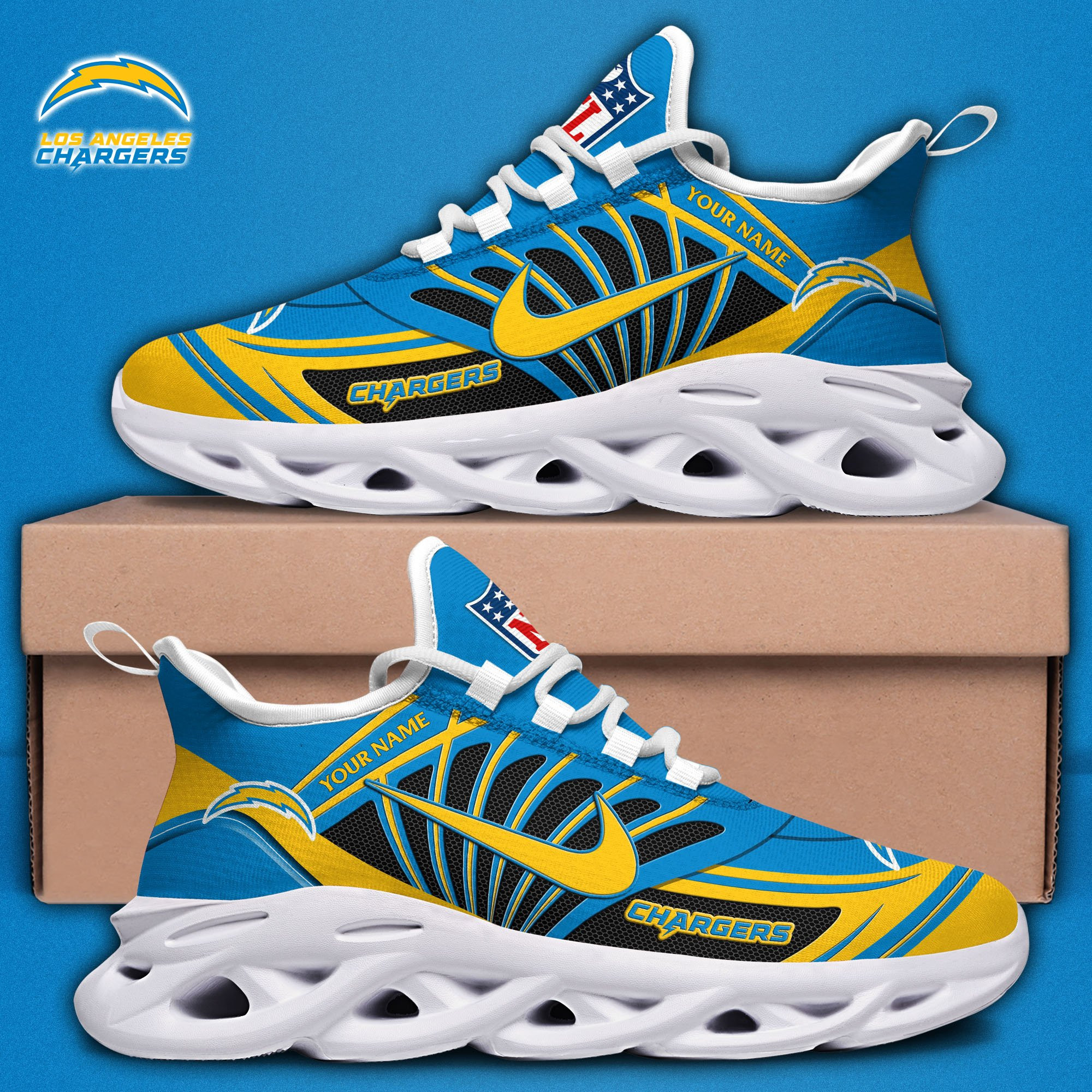 Los Angeles Chargers Black Max Soul Shoes 2026 Versions Custom Name 898
