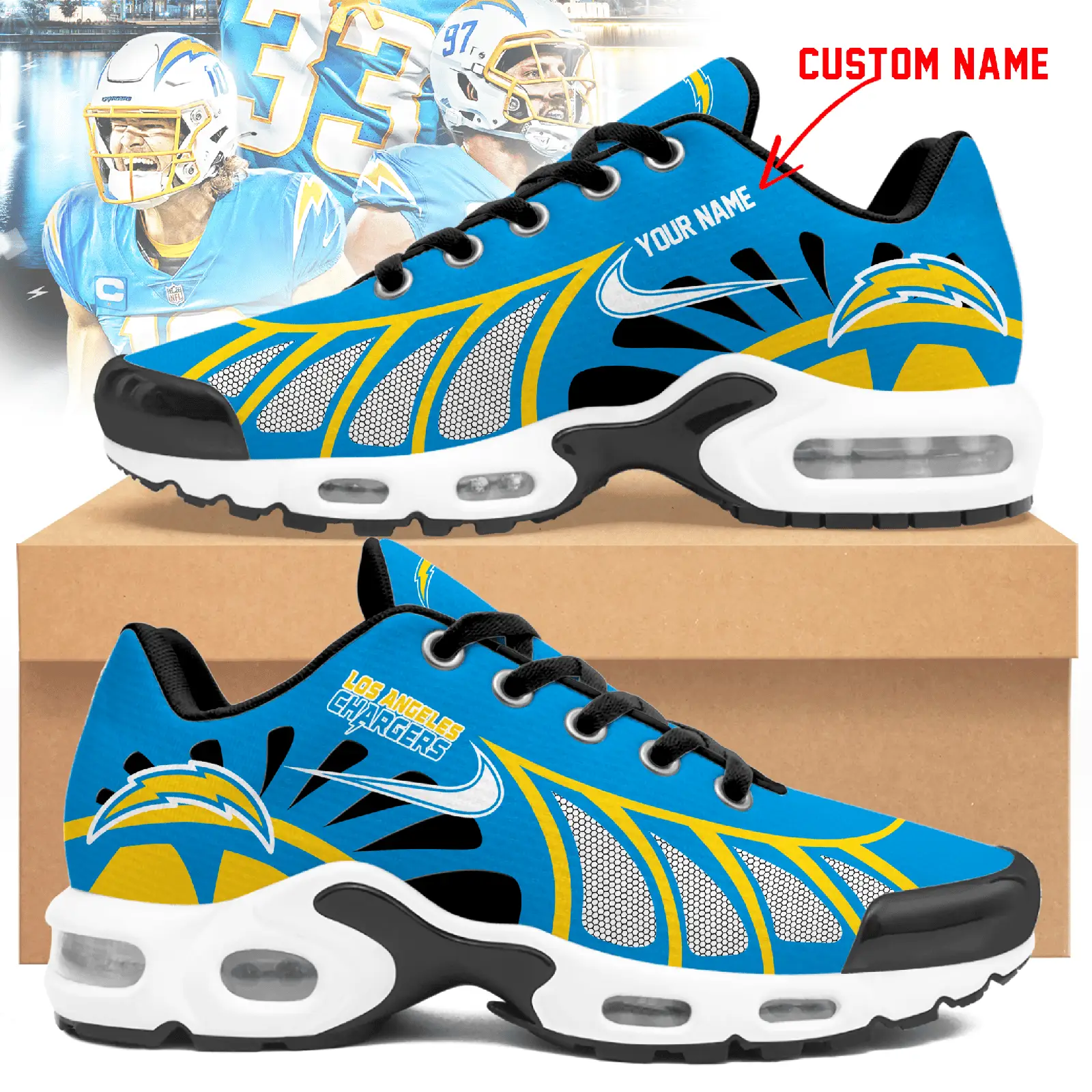 Los Angeles Chargers Personalized Air Max Shoes Td 050625 Los Angeles Chargers Personalized Air Max Shoes Td 050625 - Image 1