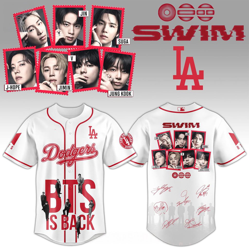 Los Angeles Dodgers Celebrate BTS Is Back Swim Jersey Dodgers Merch Gifts For BTS Fan