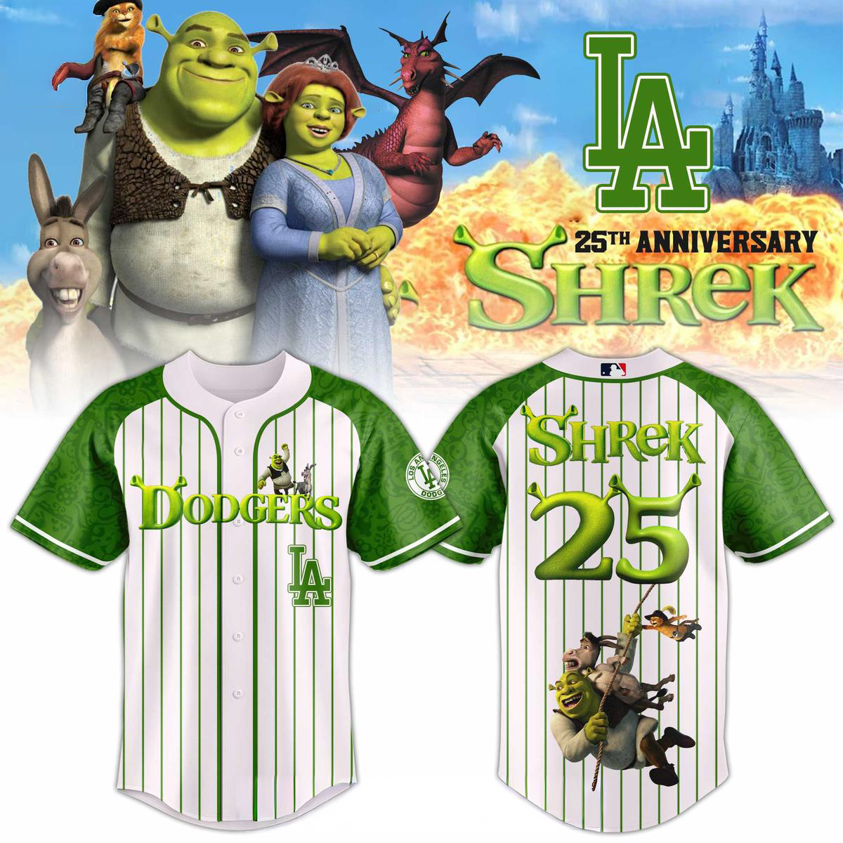 Los Angeles Dodgers Celebrate Shrek 25th Anniversary Jersey 2026 LA Dodgers Merch
