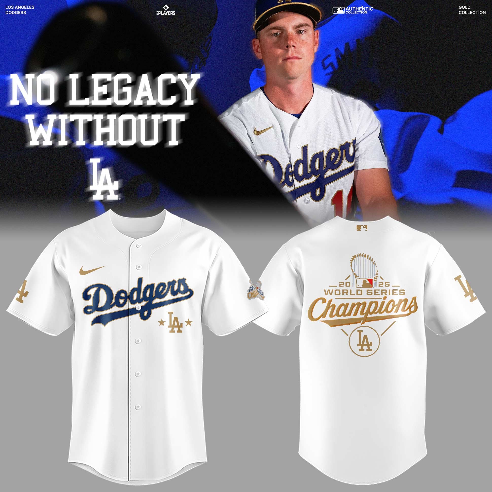 Los Angeles Dodgers Champions 2026 Gold Collection Jersey Dodgers Merch Gifts For Baseball Fans