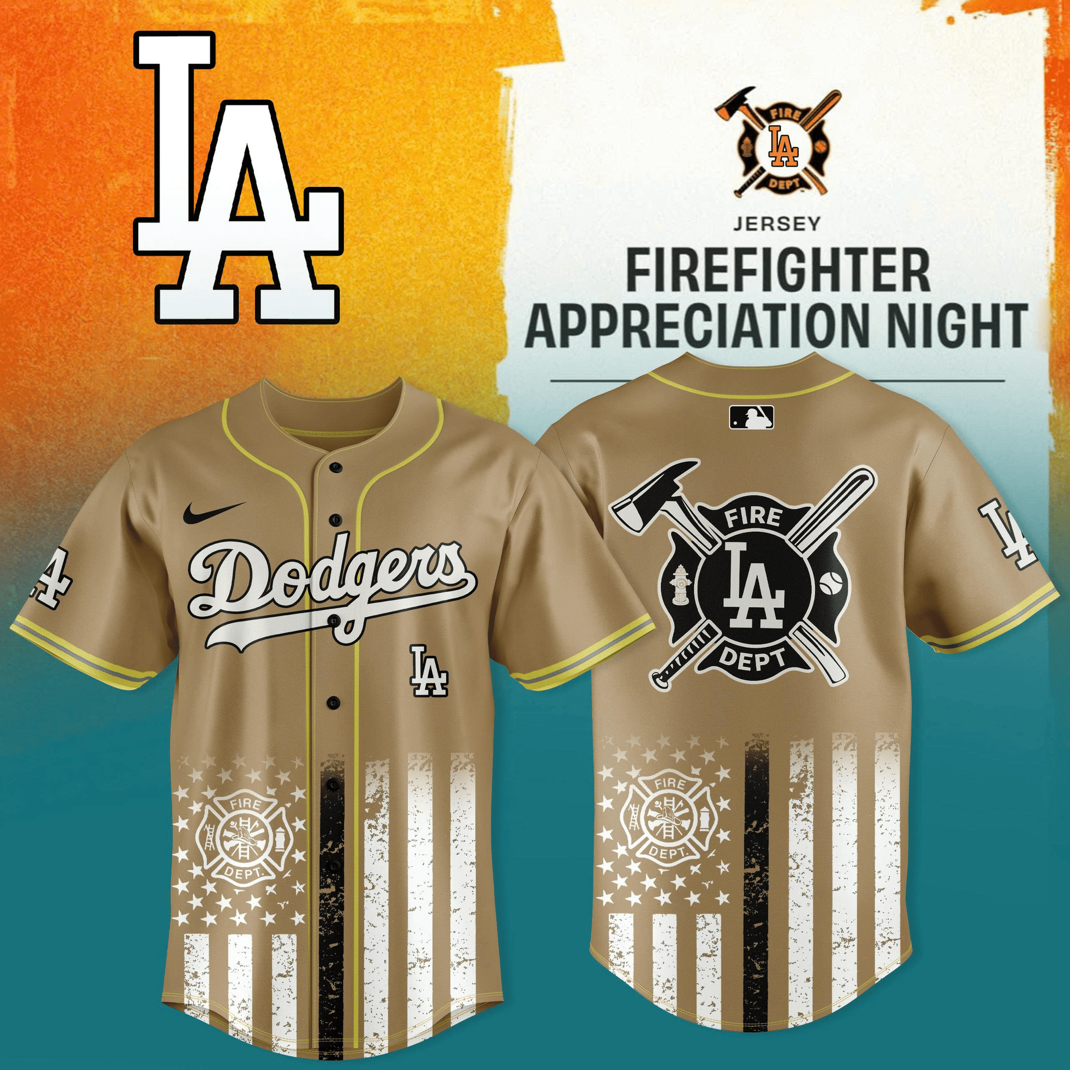 Los Angeles Dodgers Firefighter Appreciation Night Jersey Fire Dept Tribute Baseball Shirt