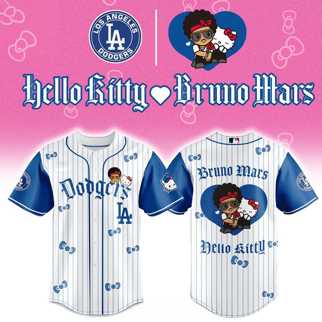 Los Angeles Dodgers Hello Kitty X Bruno Mars Pop Up 2026 Tour Baseball Jersey Dodgers Merch