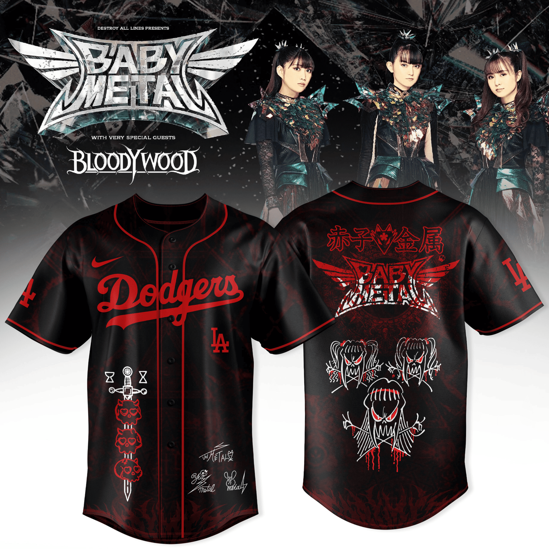 Los Angeles Dodgers x Babymetal World Tour 2026 Merch Jersey Concert Outfit